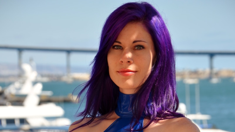 2K, shoulder length hair, purple hair, women, model, dyed hair, face