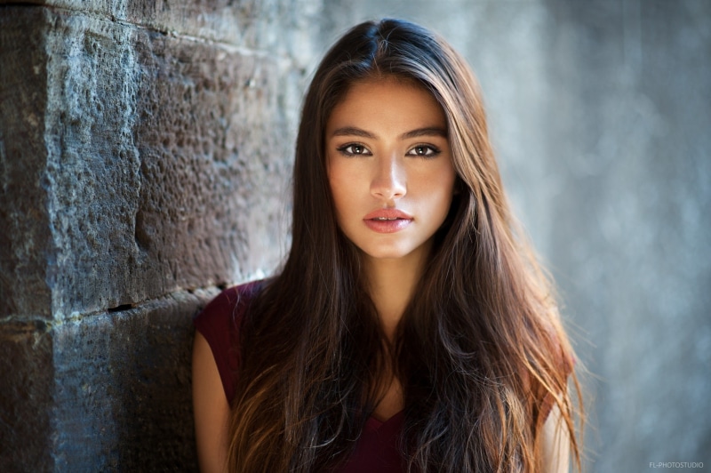 face, portrait, 1080P, depth of field, wall, women