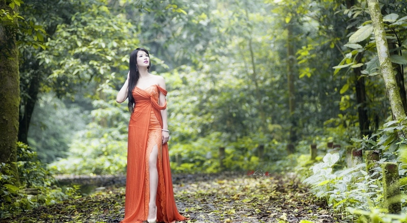 sweetheart, tranquility, side, women, artistic, neckline, slit, hairstyle, young women, young adult, orange, one person, contemplation, Girls, beauty in nature