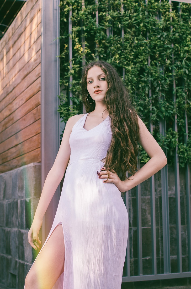 sleeveless, long hair, lima region, looking at camera, model, style, person, lifestyles, people, portrait, human, gown, beauty, real people, robe, young women