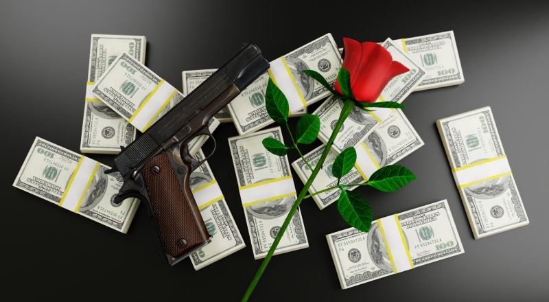 still life, cash, relationship, symbol, wealth, concept, dollars, expense, attachment, romance, rose, abundance, protection, affection, together, red, no people