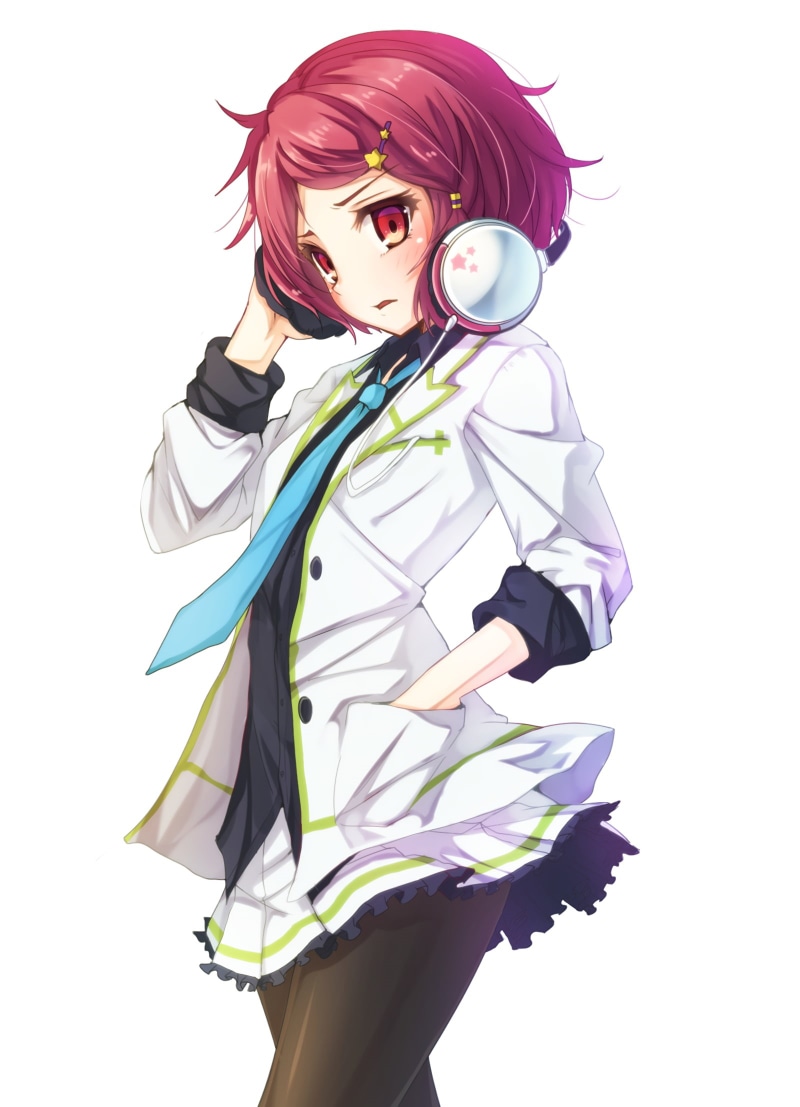 headphones, red eyes, 1080P, Musaigen no Phantom World, skirt, Minase Koito, short hair, anime girls, redhead, anime