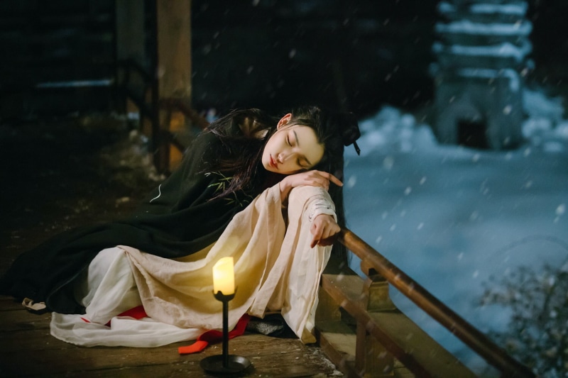 emotion, innocence, sitting, child, women, Chinese dress, leisure activity, focus on foreground, young women, females, girls, lifestyles, outdoors, childhood