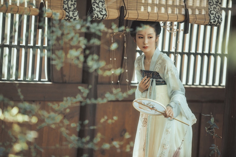adult, 720P, one person, outdoors, beauty, women, front view, beautiful woman, portrait, hairstyle, looking, looking at camera, hanfu, fashion, young women