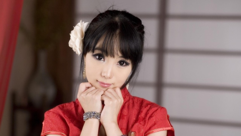 females, qipao, black hair, innocence, headshot, Chinese dress, beauty, 1080P, offspring, emotion, Cheongsam, childhood, women, hairstyle, hair, body part