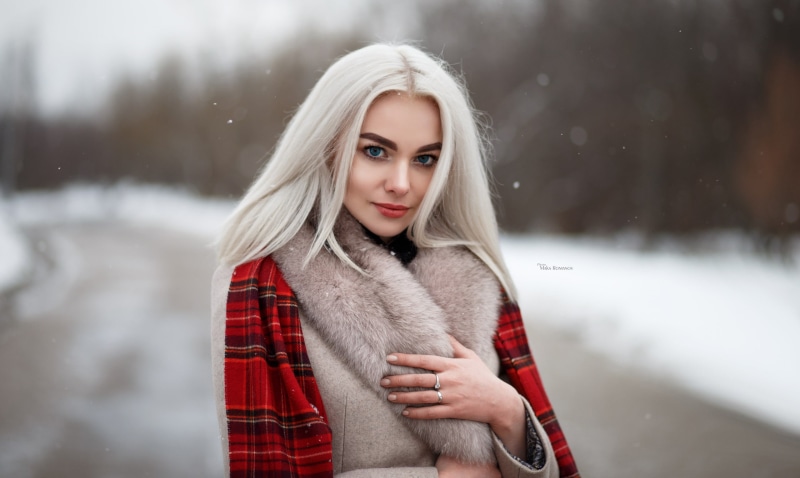young women, hair, red lipstick, hairstyle, portrait, white coat, blond hair, adult, red, beauty, women, fashion, young adult, face, 2K, Maksim Romanov