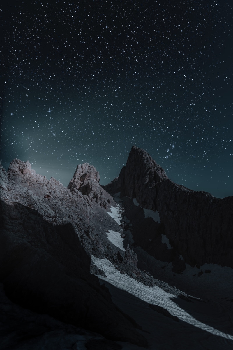 nature, evening, scenery, beauty in nature, starry sky, scenic, snow, astronomy, mountain summit, cold temperature, no people, night, snowcapped mountain