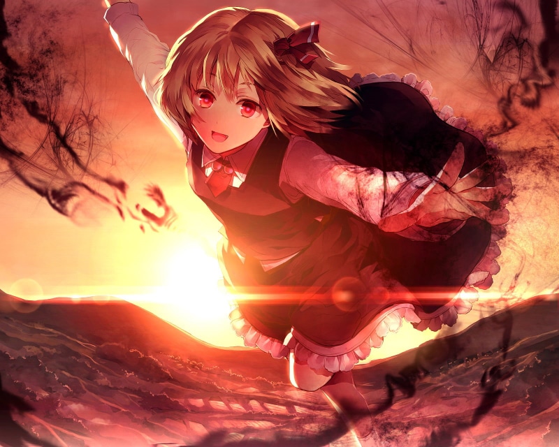 one person, clothing, adult, orange color, young adult, sunakumo, sunlight, touhou, leisure activity, land, nature, women, 720P, young women, females