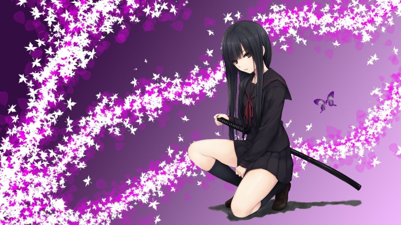katana, school uniform, 1080P, anime girls
