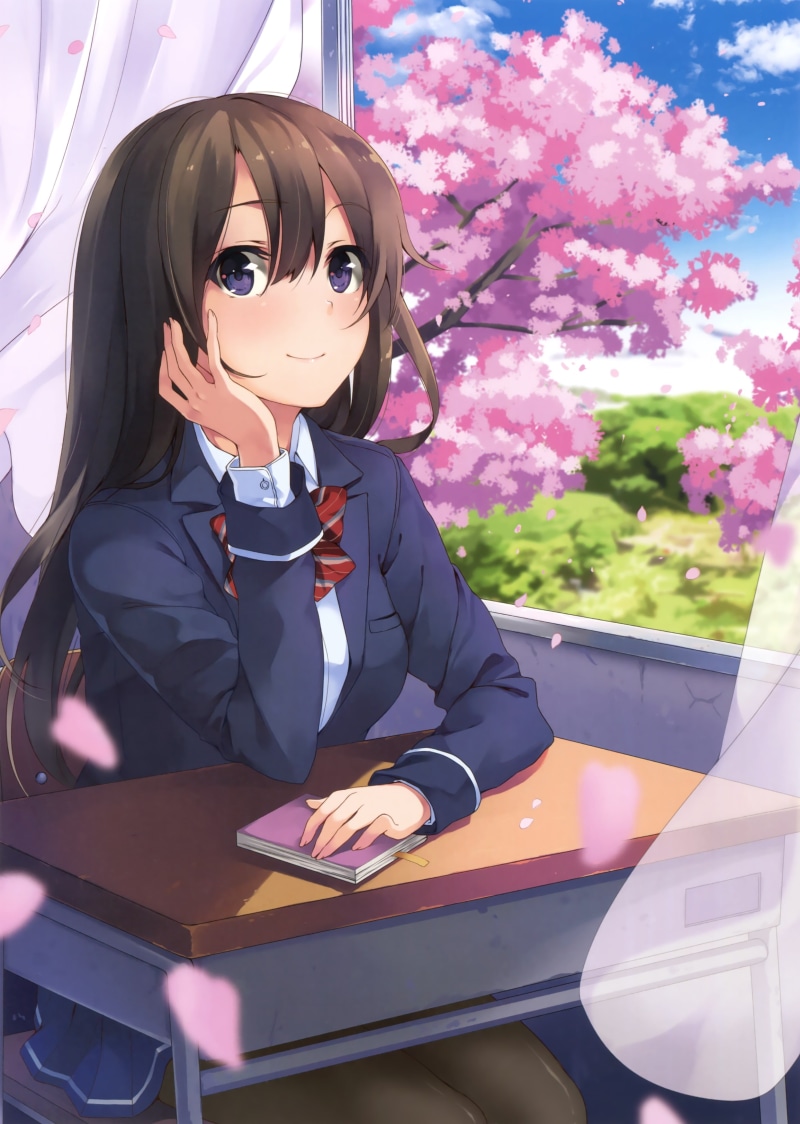 day, brown hair, anime girl, child, childhood, nature, men, offspring, sakura blossom, petals, 2K, plant, occupation, business, school, desk, cherry, suit