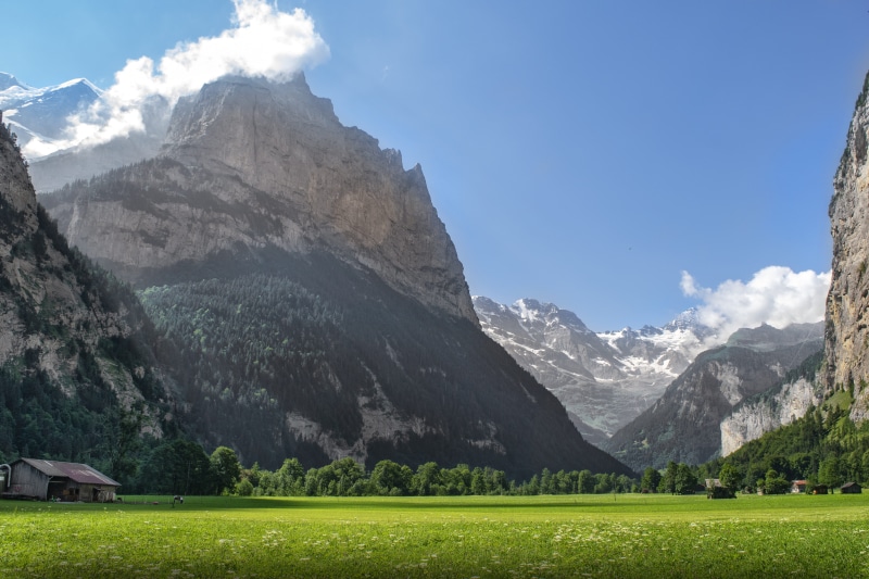 mountain peak, plant, day, outdoors, switzerland, beauty in nature, nature, tranquility, idyllic, grass, land, mountain range, non-urban scene, green color