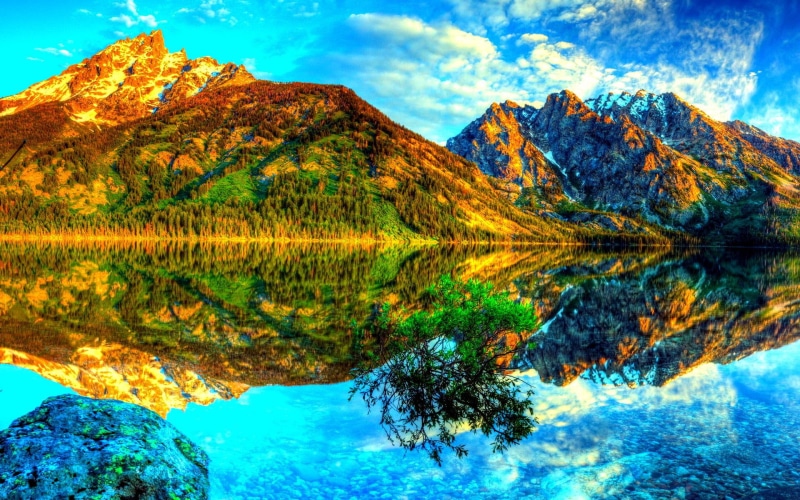 lake, nature and landscapes, mountain, nature, scenic, clouds, reflection, water, reflections, 1080P, blue