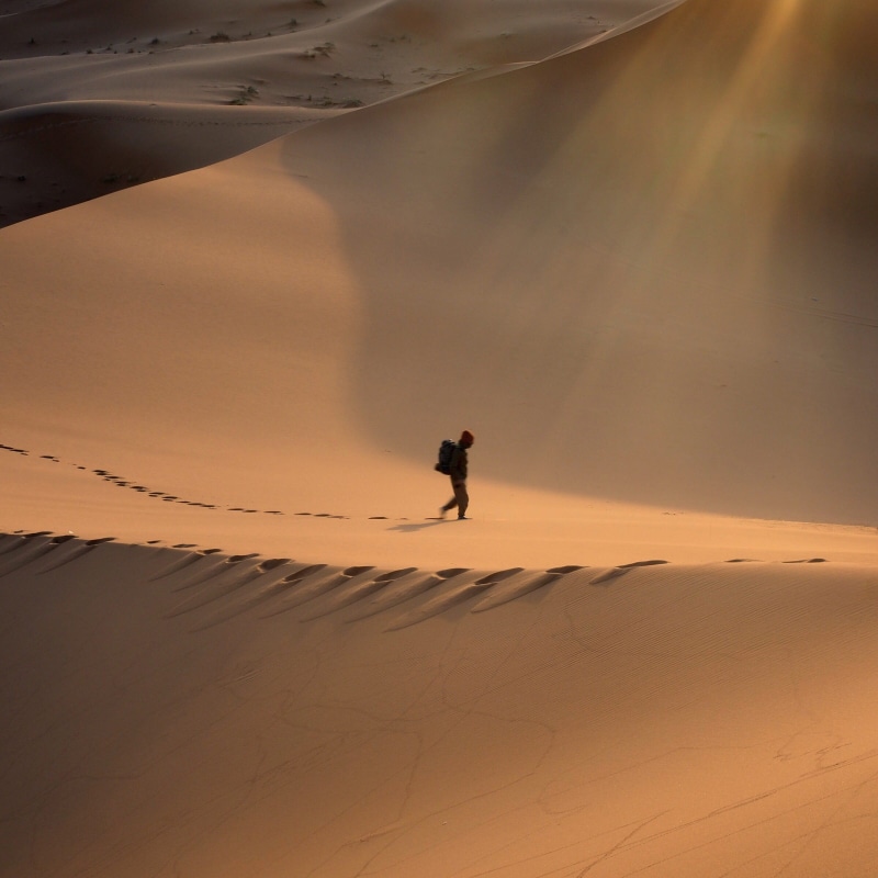 climate, footsteps in the sand, person, nature, beauty in nature, explore, alone, wanderlust, man, environment, walking, mountain, mezouga, ay, morocco