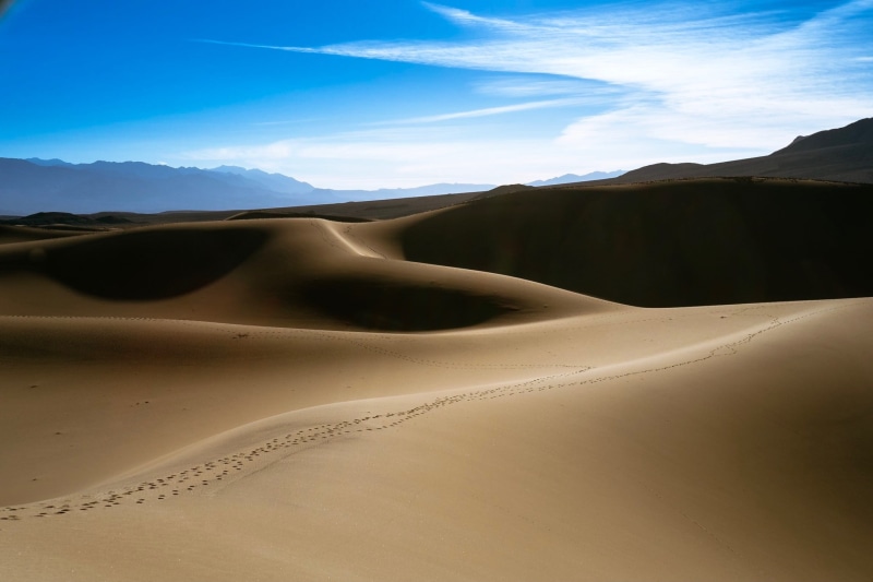 1080P, sunrise, sky, tranquil scene, cloud - sky, beauty in nature, no people, landscape, footsteps, climate, dunes, sand dune, travel, sand, nature, desert