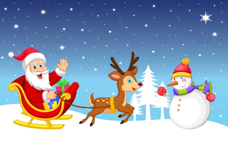 sleigh, winter, christmas, reindeer, merry, snowman, hd, santa, gifts, 1080P, claus