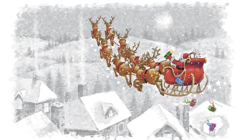 flying, 1080P, presents, santa claus, santa, claus, reindeer, sleigh
