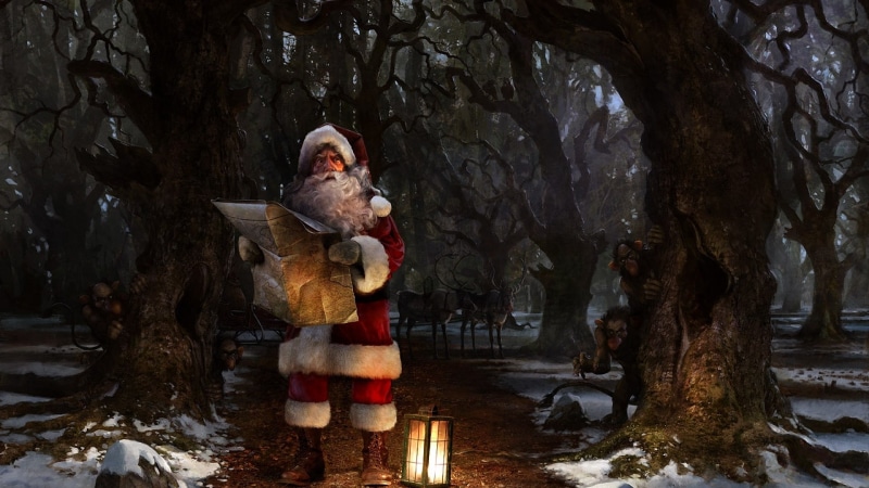 claus, flashlight, track, Wallin, holiday, christmas, 1920x1080, 1080P, photo, johnliberto, John, santaclaus, santa, goblins, art, lost, aforest