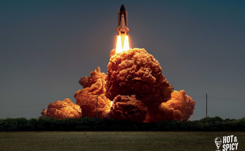 kfc, nuggets, field, clear sky, Advertising, Creative, no people, architecture, outdoors, copy space, water, rocket, Golden, plant, representation, fastfood