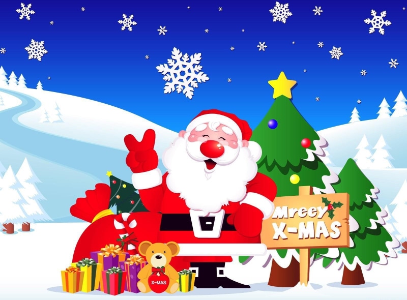 christmas, 720P, santa, road, christmas trees, gifts, trees, claus, snowflakes, santa claus