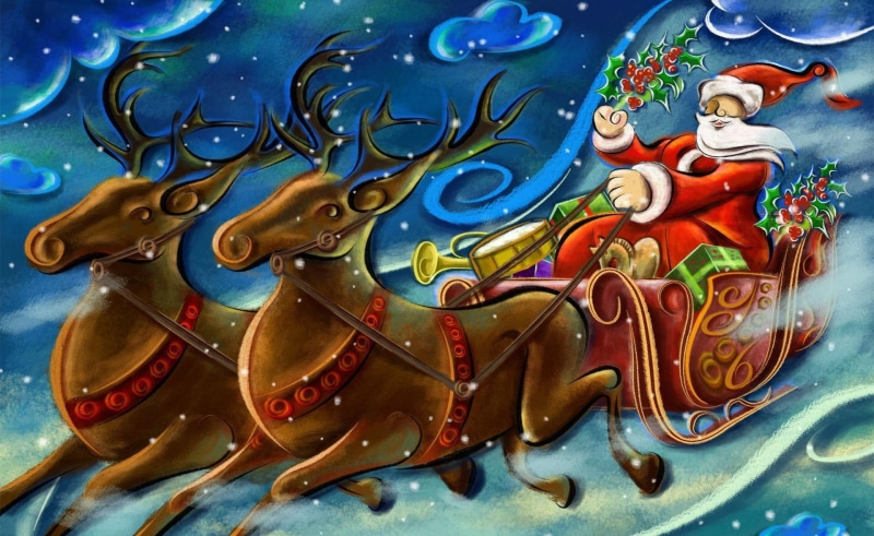 claus, sleigh, santa claus, santa, reindeer, christmas, presents, 1080P