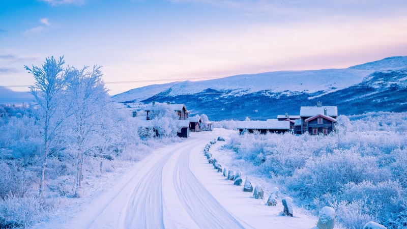 house, scenery, mountain, snow, 1080P, road, winter, range