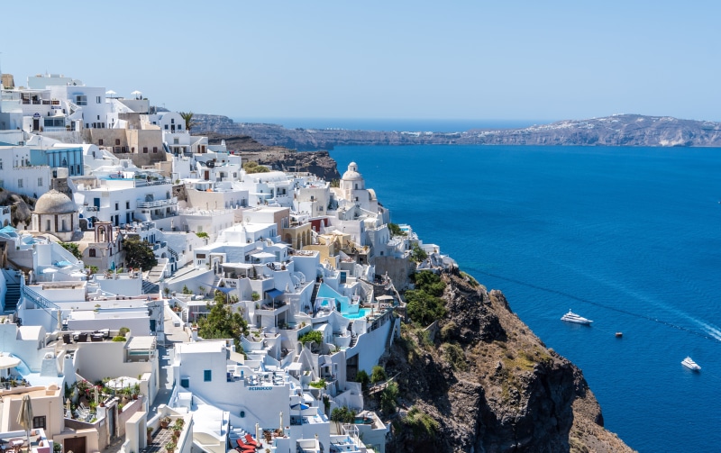town, tourism, nature, mediterranean Sea, greek Culture, angle, vacation, high, mediterranean, oia, 5K, high angle view, greece, near, beauty in nature