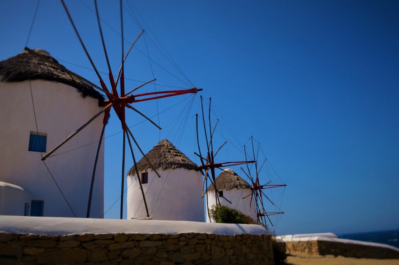 three, technology, building exterior, mediterranean Sea, europe, village, windmills, turbine, greek Culture, famous, wind power, blue, wind turbine, sailboat