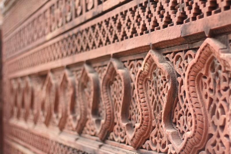 close-up, architecture, belief, craft, asia, temple - Building, ornate, carving - craft product, the past, day, ancient, in a row, brown, India, travel destinations