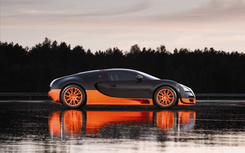 wheel, shiny, Veyron, plant, record, mode of transportation, water, beauty in nature, design, sunset, technology, front View, luxury, personal Land Vehicle