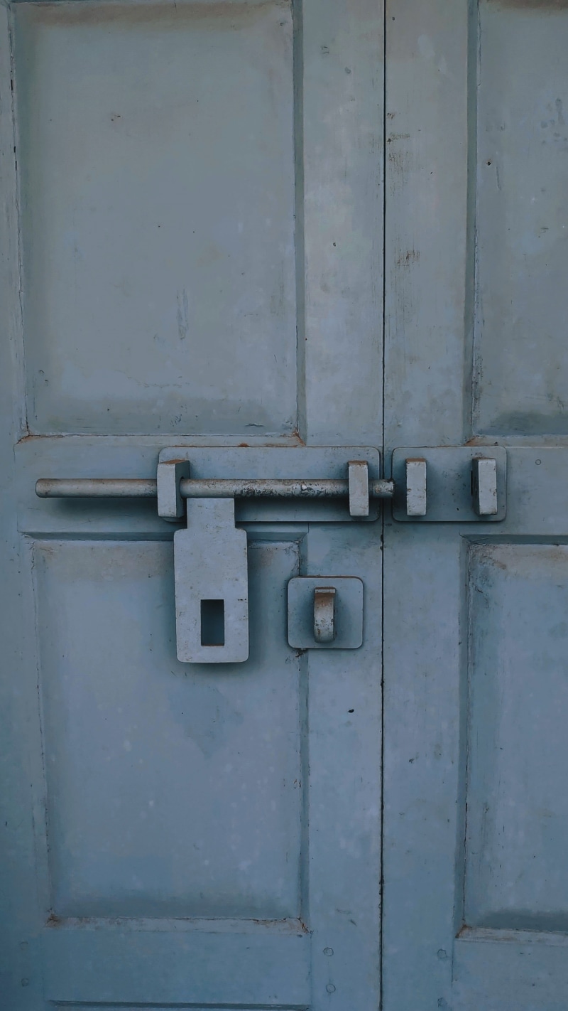 closed, latch, security, 1057, old, backgrounds, lock, wood - material, number, india, day, door, full frame, power supply, metal, white color, handle