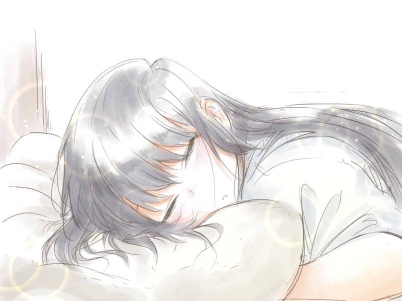 Komi Shouko, blushing, Comyushou desu., mitsugu, 720P, anime girls, messy hair, Komi-san wa, sleeping, 2D, black hair, fan art, long hair, closed eyes