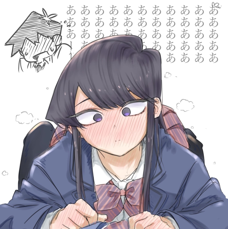 1080P, long hair, school uniform, anime girls, 2D, fan art, simple background, blushing, mitsugu, black hair, black eyes, Comyushou desu., Hitohito Tadano