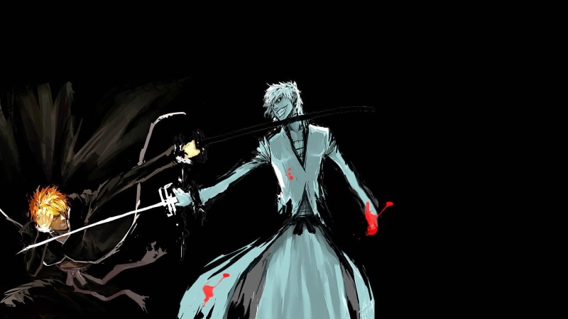 black background, manga, anime, Bleach, Kurosaki Ichigo, fighting, sketches, Hollow, 1080P