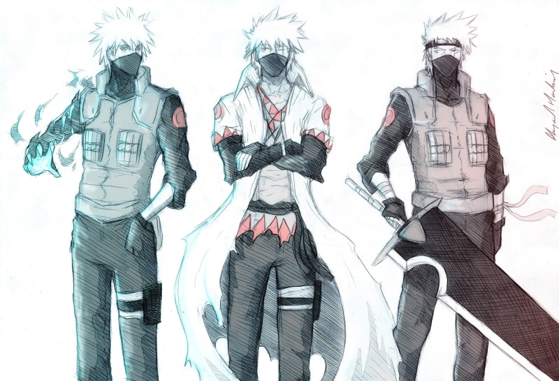 manga, kakashi, anime, masks, hd, swords, naruto, drawings, Naruto: Shippuden, x, sketches, art, 2K, hatake, robes, shippuden