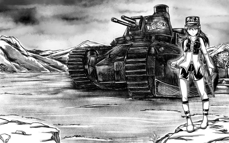 standing, representation, men, day, 1080P, girl, weapon, black And White, romper, near, architecture, tank, engraved Image, drawing - Art Product, tan