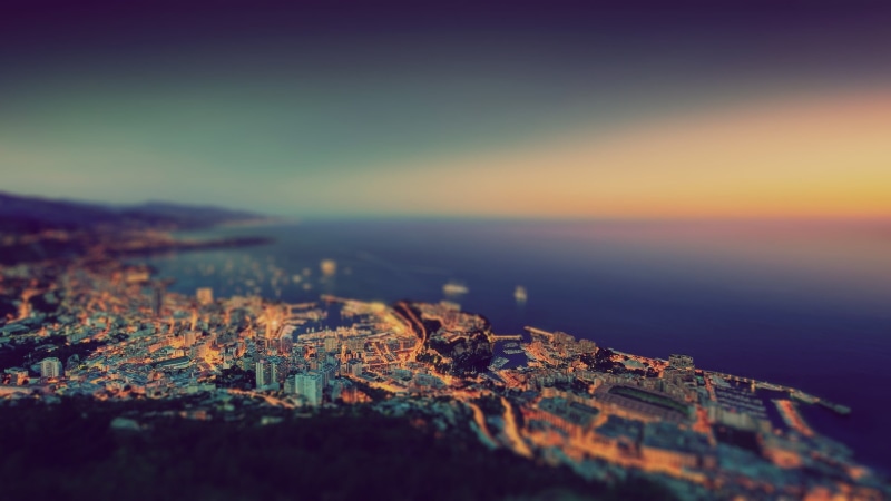 water, aerial View, sunset, famous Place, body, cityscape, built Structure, coast, night, sea, 1080P, street, buildings, tilt shift, outdoors, tranquility