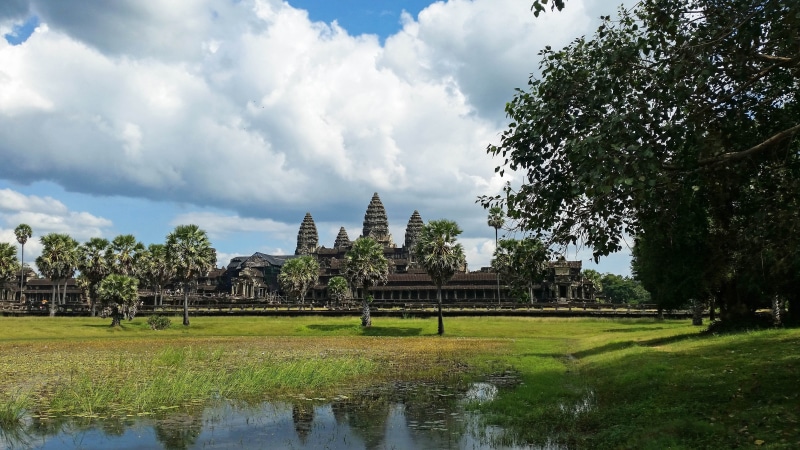 ancient, no people, building, 4K, Temple, landscape, Cambodia, spirituality, temple complex, grass, building exterior, sky, the past, cloud - sky, plant