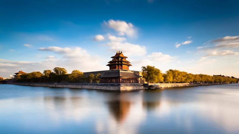 blue, built structure, palace, concrete, building exterior, tourism, 4K, reflection, architecture, sunset, water, travel, lake, building, sky, outdoors