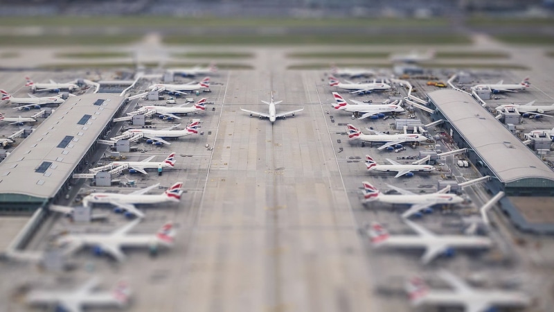 aerospace industry, cooperation, high angle view, flying, airport runway, mode of transportation, tilt shift, road, industry, 1080P, day, white, outdoors