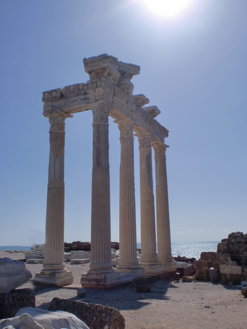 place of worship, built structure, alanya, turkey, travel destinations, sun, temple, history, architectural column, the past, travel, archaeology, sky