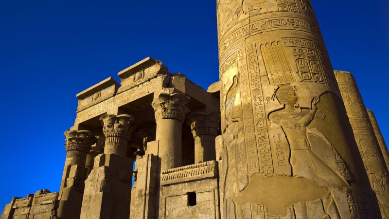 belief, history, no people, ancient egypt, built structure, ruins, low angle view, building exterior, kom ombo, sky, monument, nature, place of worship