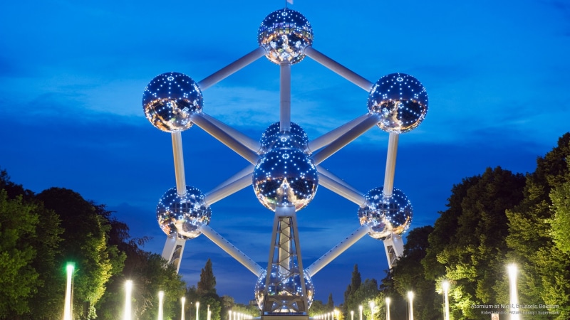 brussels, atomium, belgium, night, 2K, Landmarks