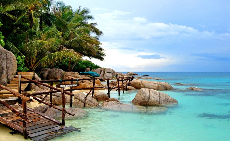 asia, thailand, koh, tranquility, water, day, horizon over water, plant, private, cloud - sky, tranquil scene, beauty in nature, beach, palm tree, tropical climate