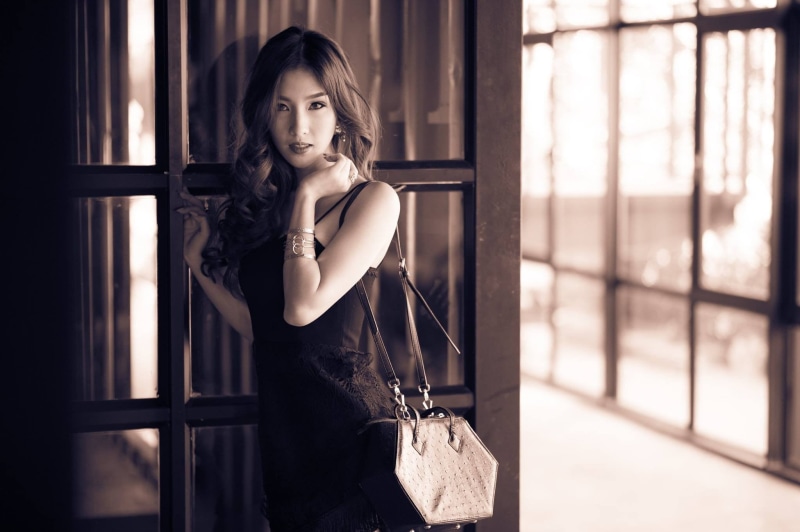 women, fashion, sepia, young adult, contemplation, window, looking at camera, beautiful woman, Ohly, Atita Wittayakajohndet, dress, one person, Asian, lifestyles