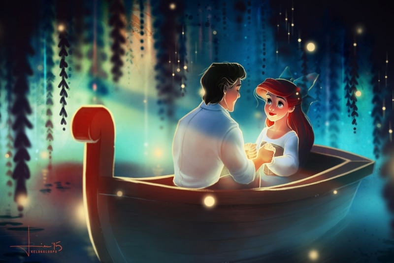 nature, the little mermaid, art, outdoors, young Adult, girl, love, guy, kelogsloops, two people, real people, fireflies, 1080P, boat, ariel, prince, family