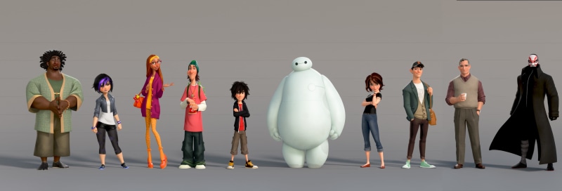 teamwork, cartoon, characters, hero, offspring, boys, concept art, City of heroes, crowd, males, women, multi-Ethnic Group, big, Big Hero 6, Baymax, friendship