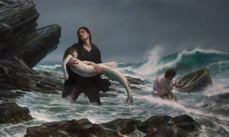 mermaids, carrying, adult, real people, solid, fantasy art, young men, 4K, illustration, full length, young women, leisure activity, outdoors, sitting