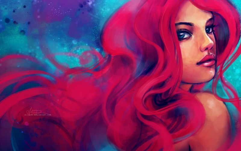 redhead, drawing, hd, digital/artwork, mermaid, the, little, face, 1080P, ariel