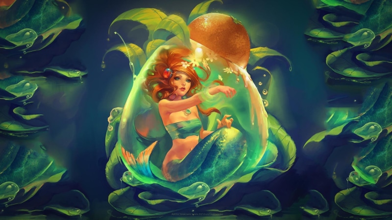 drawing, brown, 1080P, character, female, redhead, hd, haired, digital/artwork, mermaid, abstract