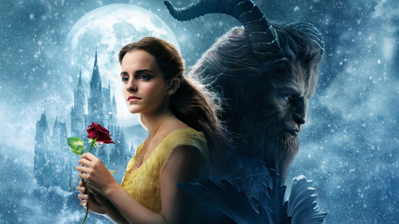 flower, 5K, Disney, girl, hana, rose, love, Emma Watson, castle, Beauty Beast, film, blizzard, movie, goat, lion, Dan Stevens, monster, cinema, snow, blonde